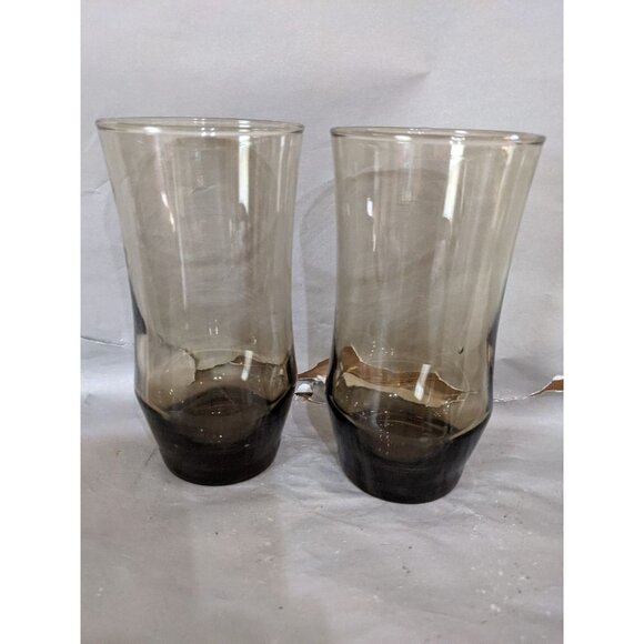 Vintage Libbey Tulip Tawny Brown tumbler iced tea  drinking glasses set of 2 - Picture 5 of 8
